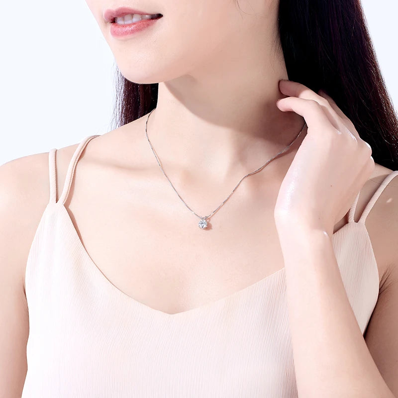 1ct Round Cut Moissanite Pendant Necklace - 18K Gold Plated D Color