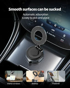 Car mount with on a car dashboard, showing its versatility on different surfaces.