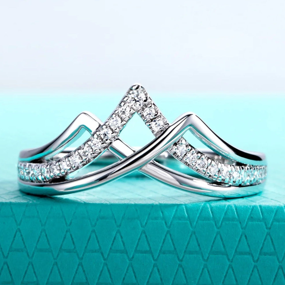 D Color Moissanite V-Shape Crown Wedding Band - 925 Sterling Silver