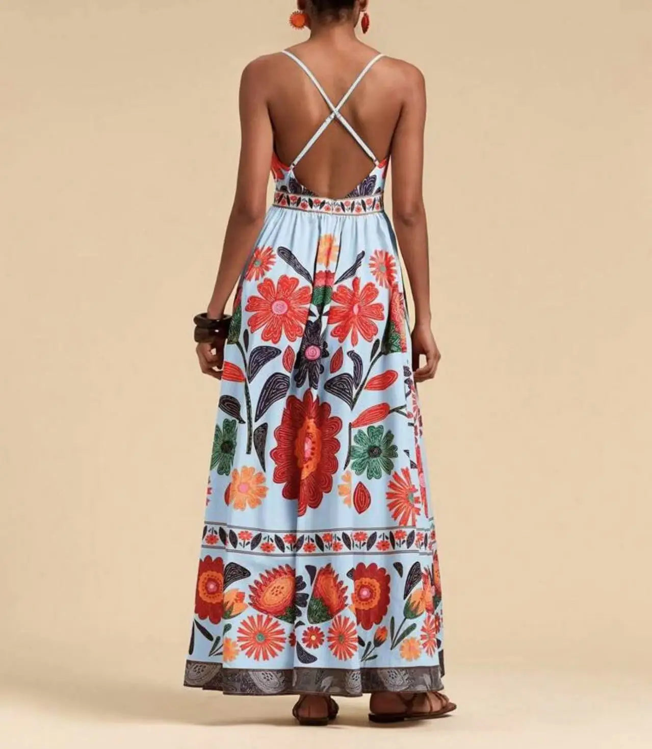 Printed Halter Maxi Dress Set - Bold V-Neck Summer Dress