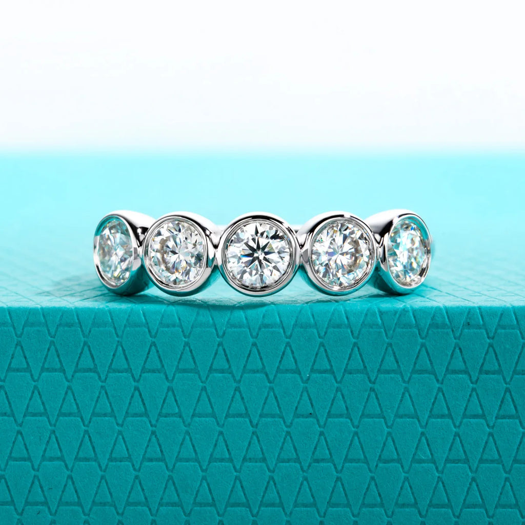 4mm Moissanite Half Eternity Bezel Band - 1.5cttw Sterling Silver Ring