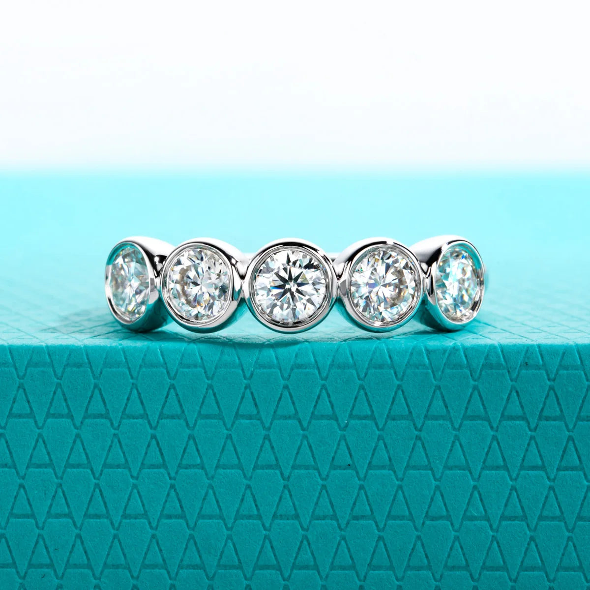 4mm Moissanite Half Eternity Bezel Band - 1.5cttw Sterling Silver Ring