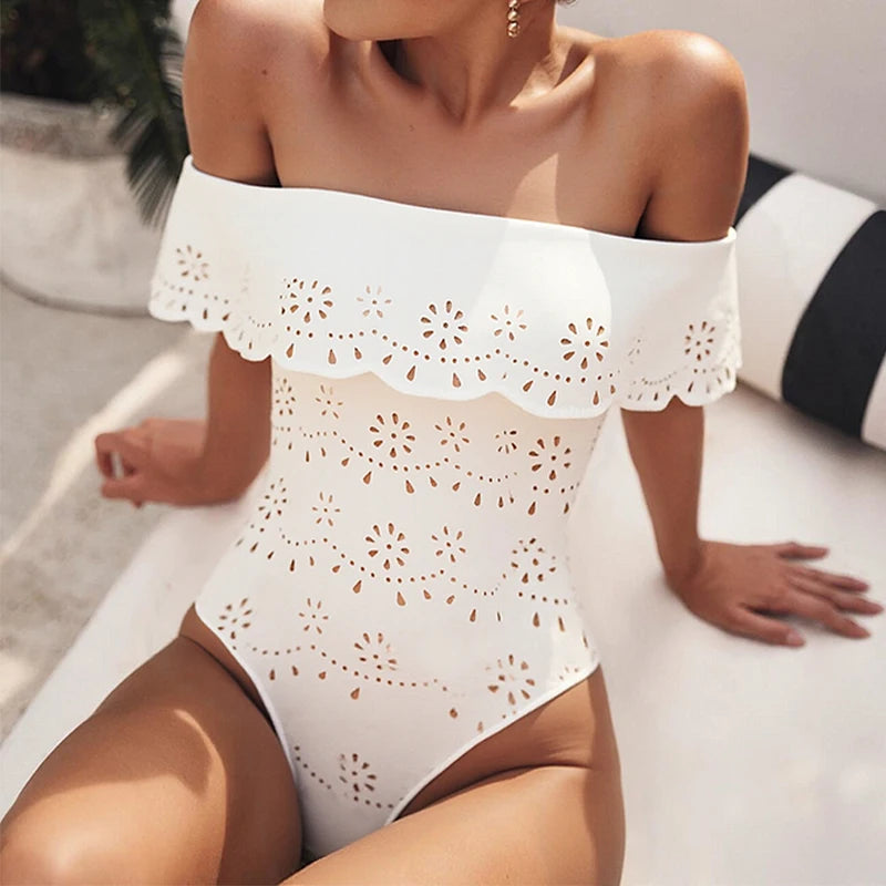 Off Shoulder Lace Up Bikini Set - Mini Dress Beachwear