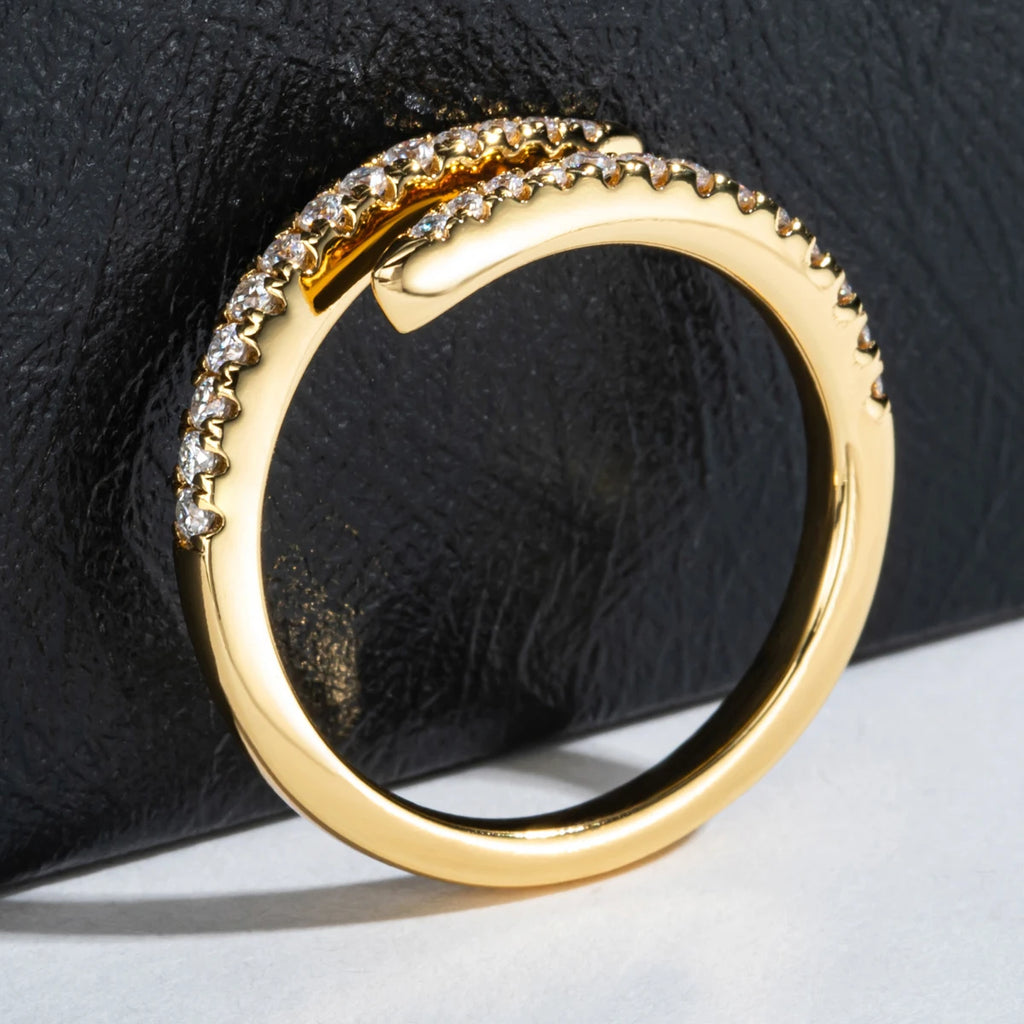 1.5mm D Color Moissanite Adjustable Open Band - Yellow Gold Plated Ring