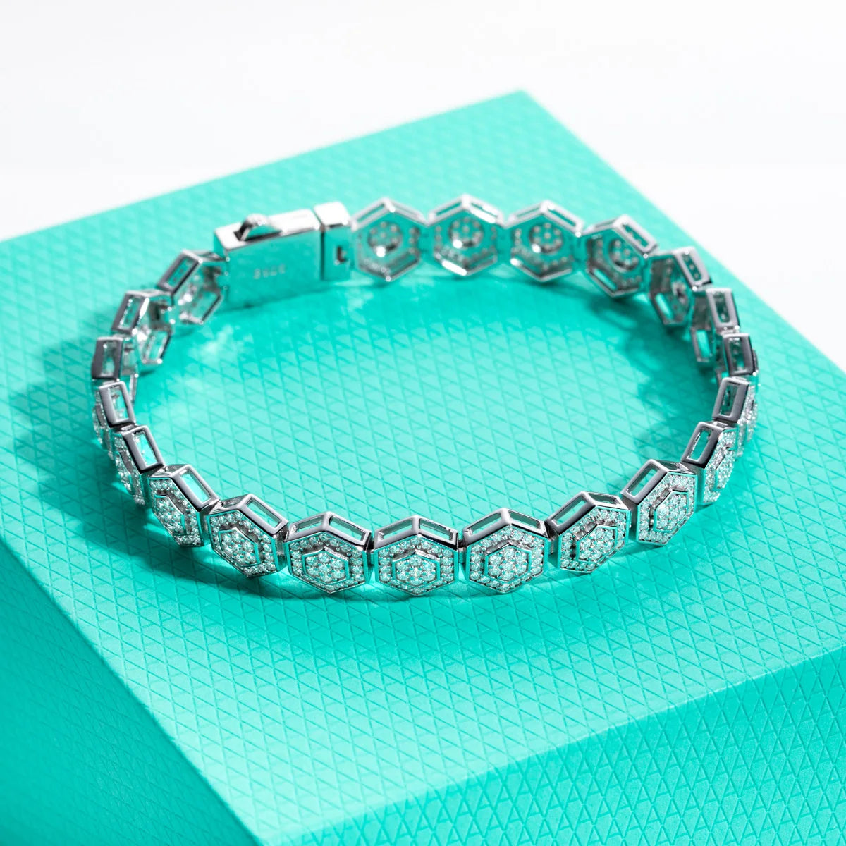 Moissanite Hexagon Bangle Bracelet - 925 Sterling Silver Statement