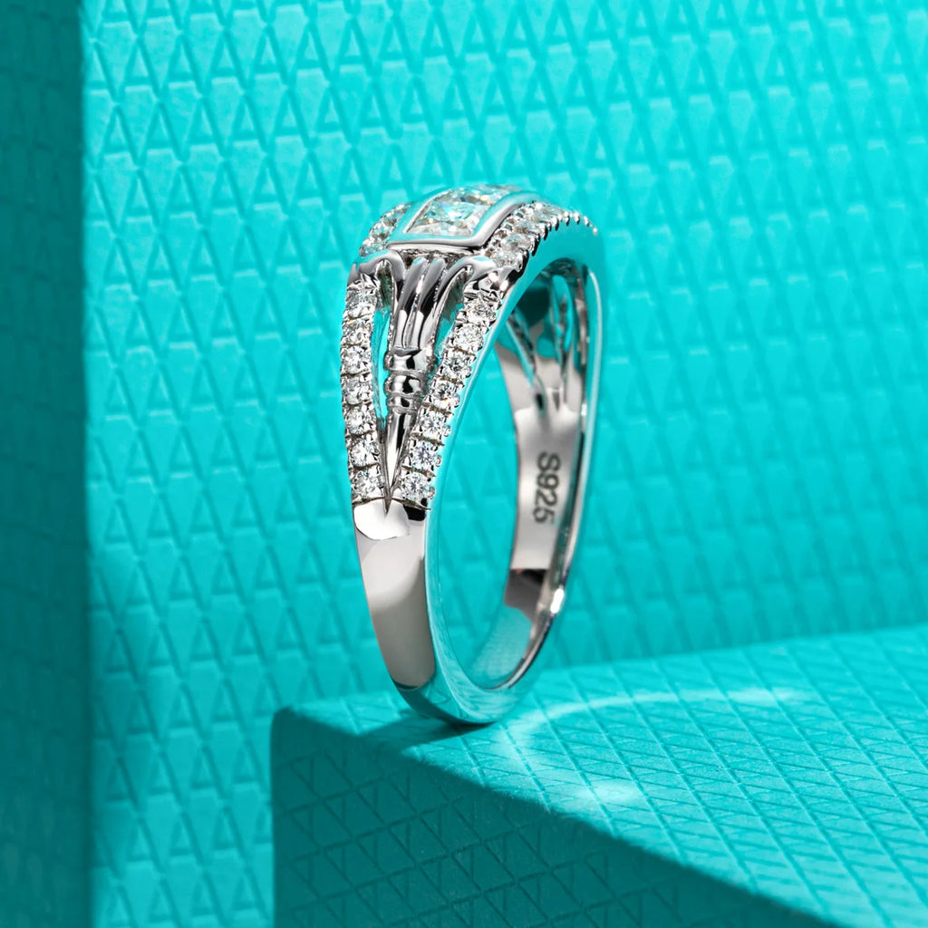 3mm Princess Cut D-Color Moissanite Promise Ring - 925 Sterling Silver