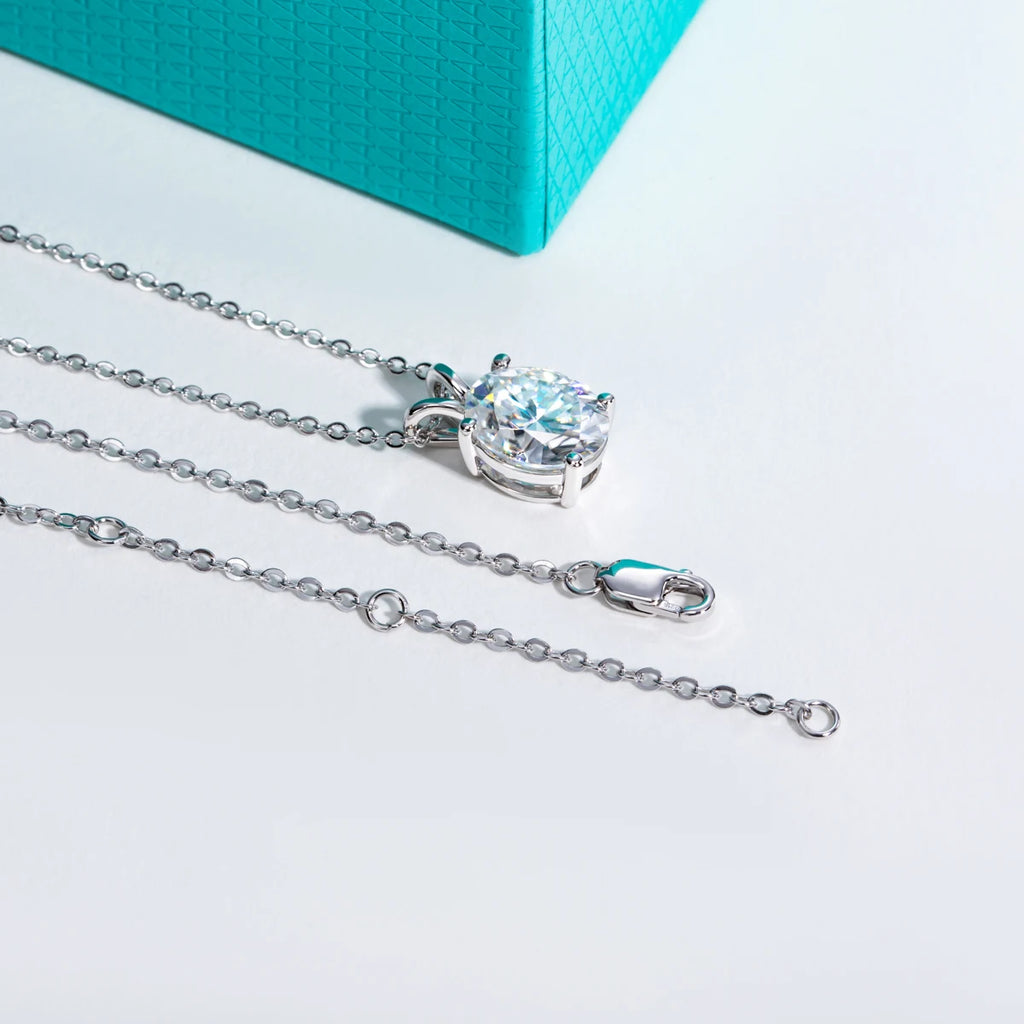 Oval Cut Moissanite Pendant Necklace - 925 Sterling Silver D Color
