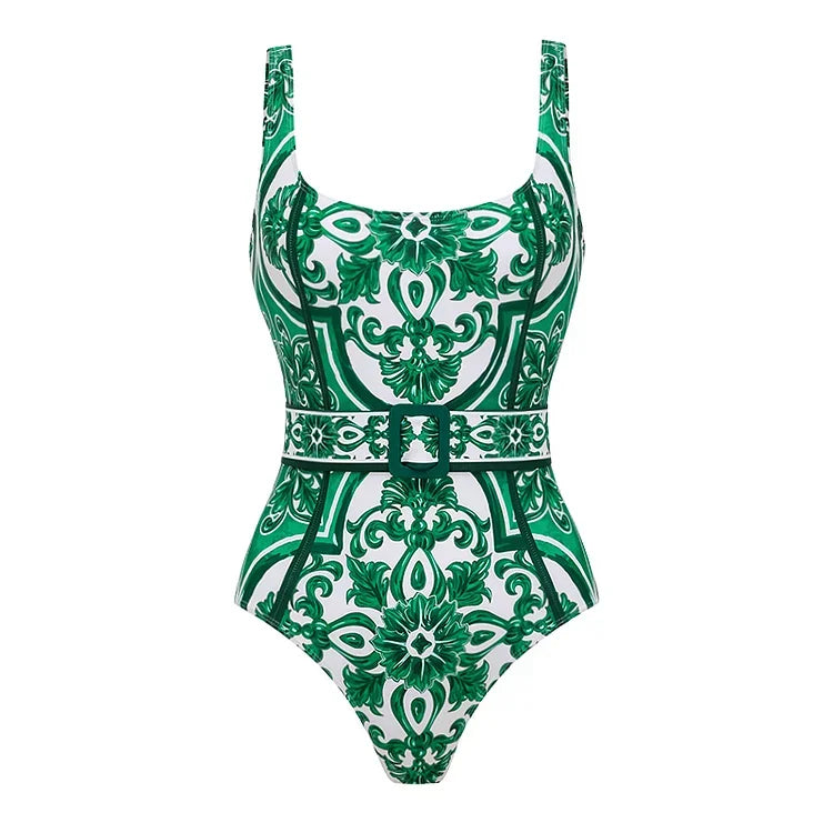 Majolica Print Swimsuit - Vintage Pattern Beachwear