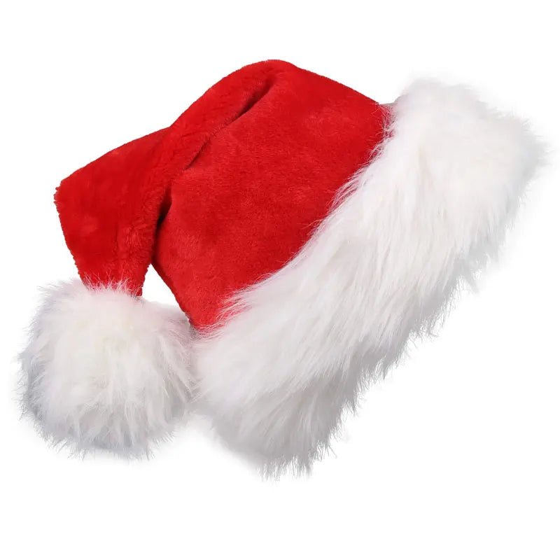 Red Santa hat with white fur trim on a white background