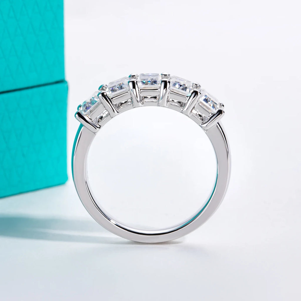 0.6ct Emerald Cut Moissanite Wedding Band - D Color Sterling Silver Ring