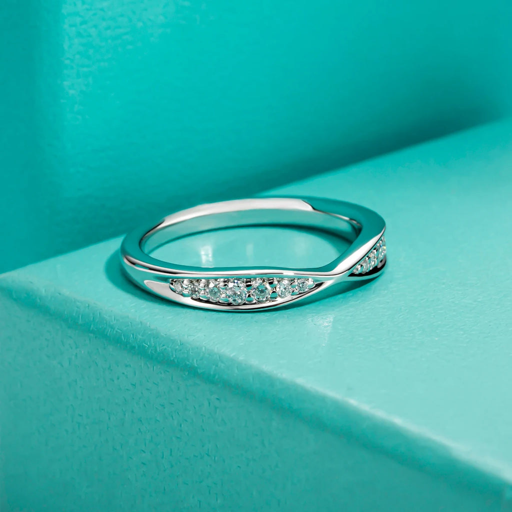 2mm Moissanite Bow Tie Wedding Band - Sterling Silver Vintage Ring