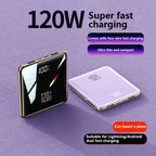 120W fast charging device with features highlighted on a purple background