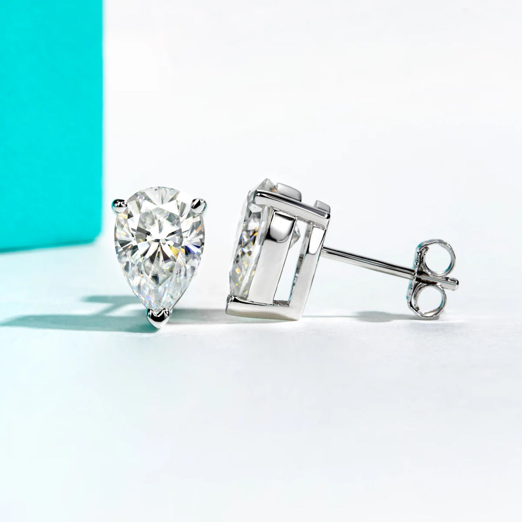 Pear Cut Moissanite Stud Earrings - 10K Gold Post
