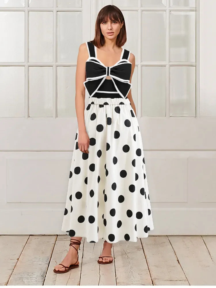 3D Bow-Tie Decor Swimsuit - Black and White Beachwear