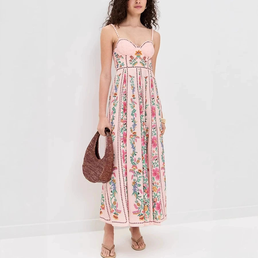 Floral Backless Maxi Dress - Cottagecore Style