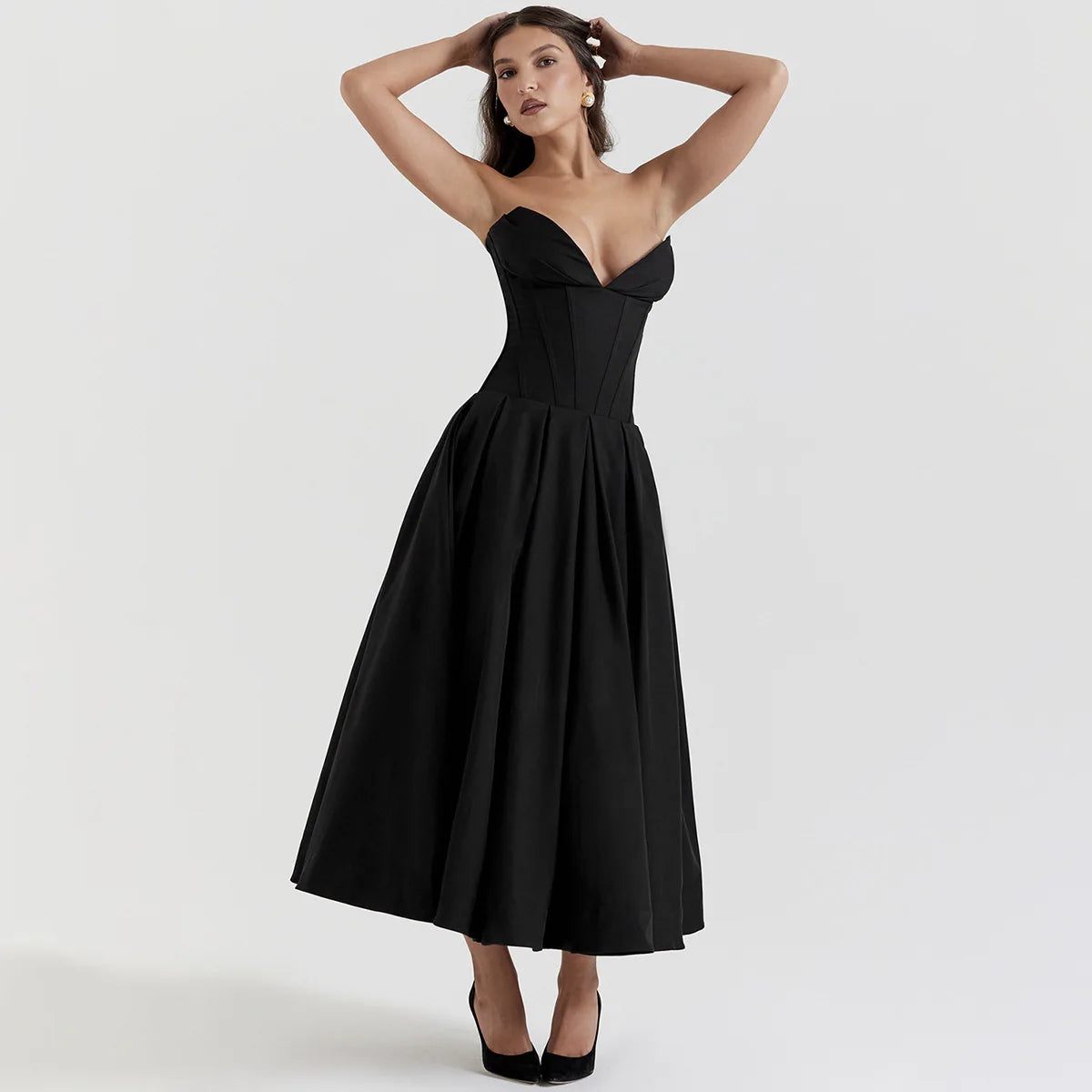 Strapless Corset Midi Dress - Cottagecore Style