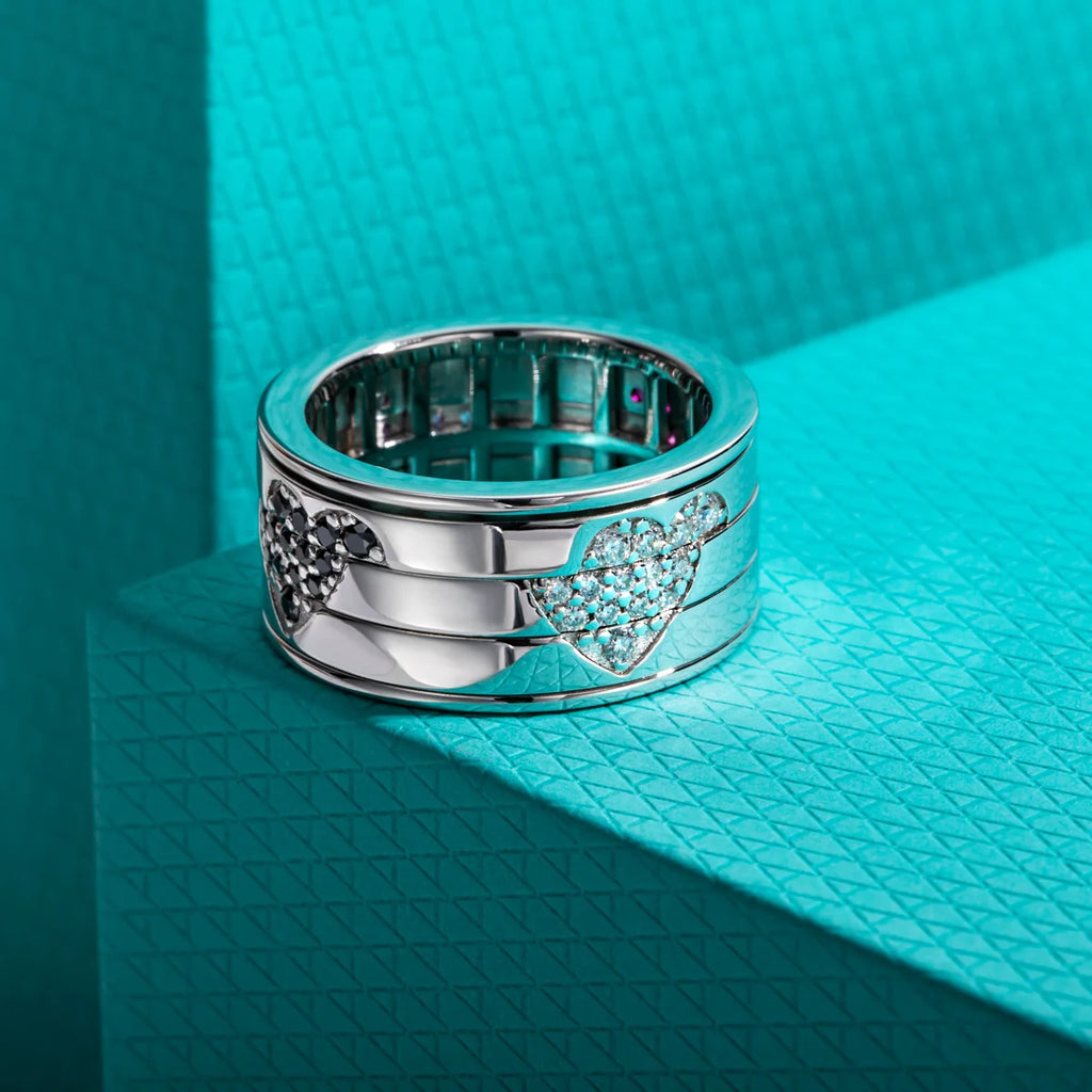 Moissanite Heart Spinner Band - Sterling Silver Fidget Wedding Ring
