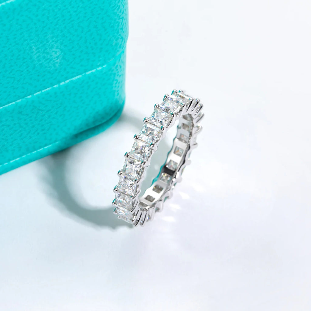 3mm Princess Cut D Color Moissanite Eternity Band - Sterling Silver