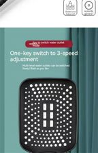 Product packaging with text and a control panel illustration on a teal background