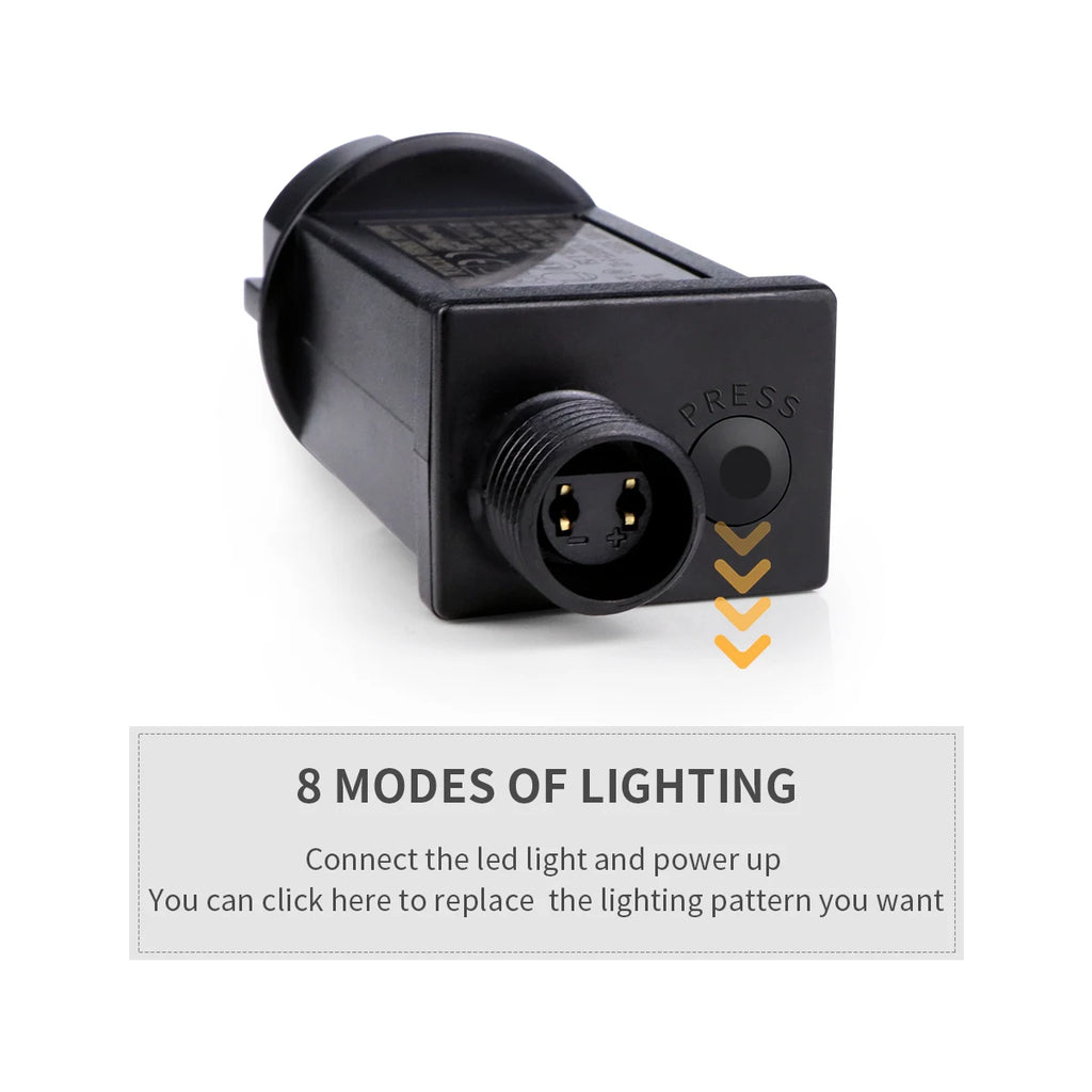 Black LED light control module with 'PRESS' label on a white background