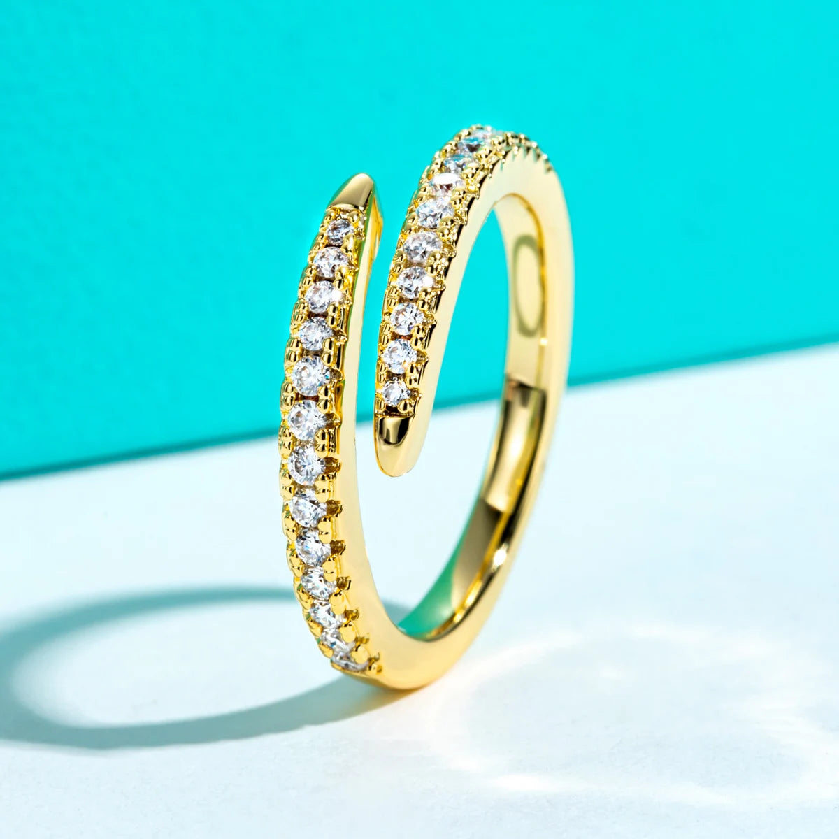 1.5mm D Color Moissanite Adjustable Open Band - Yellow Gold Plated Ring