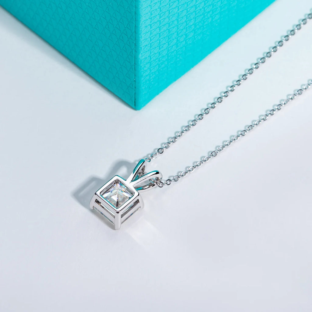 Asscher Cut Moissanite Pendant Necklace - 925 Sterling Silver D Color