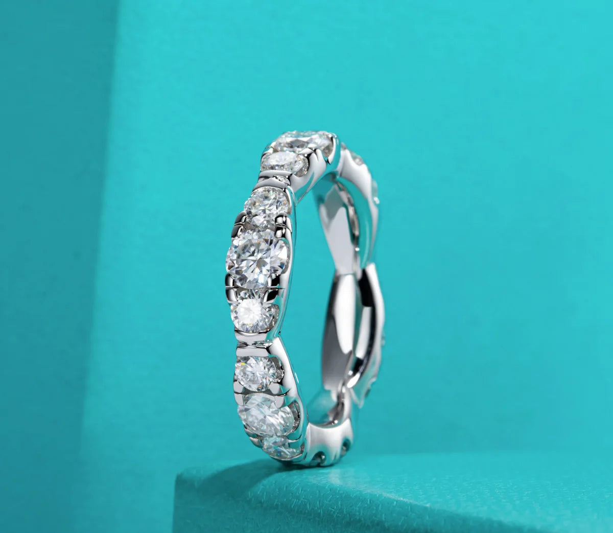 D Color Moissanite Eternity Band - 18K Gold Plated Sterling Silver