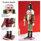 Decorative nutcracker figure with open mouth on a red background