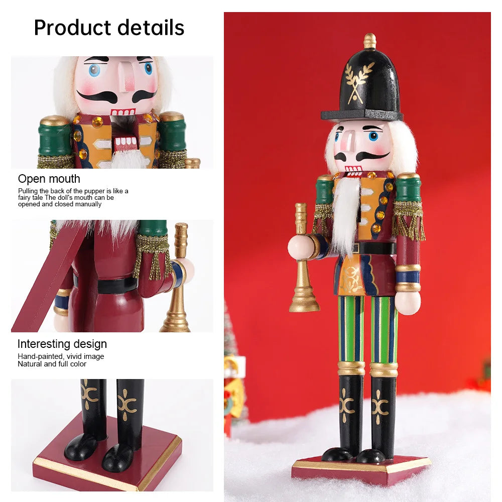 Decorative nutcracker figure with open mouth on a red background