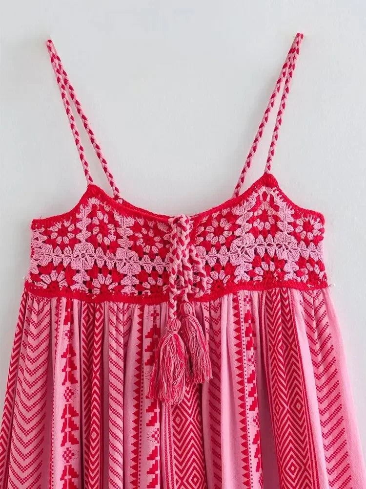 Bohemian Knitted Midi Dress - Vintage Strap Splice Dress for Women