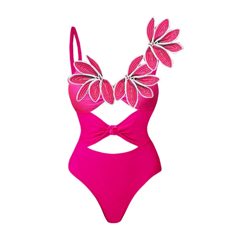 3D Flower Neck Swimsuit - Elegant Beachwear