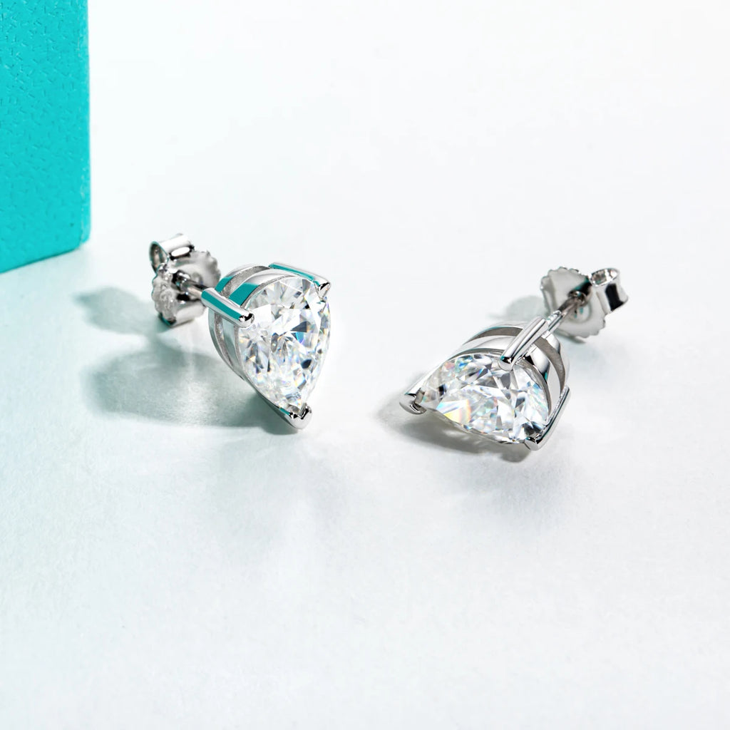 Pear Cut Moissanite Stud Earrings - 10K Gold Post