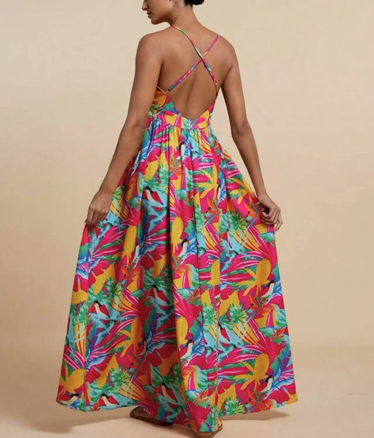 Printed Halter Maxi Dress Set - Bold V-Neck Summer Dress