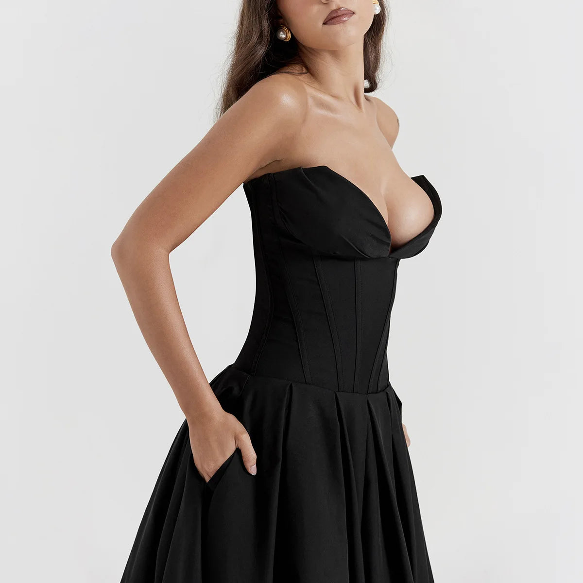 Strapless Corset Midi Dress - Cottagecore Style