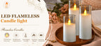 LED flameless candles on a wooden tray with decorative elements