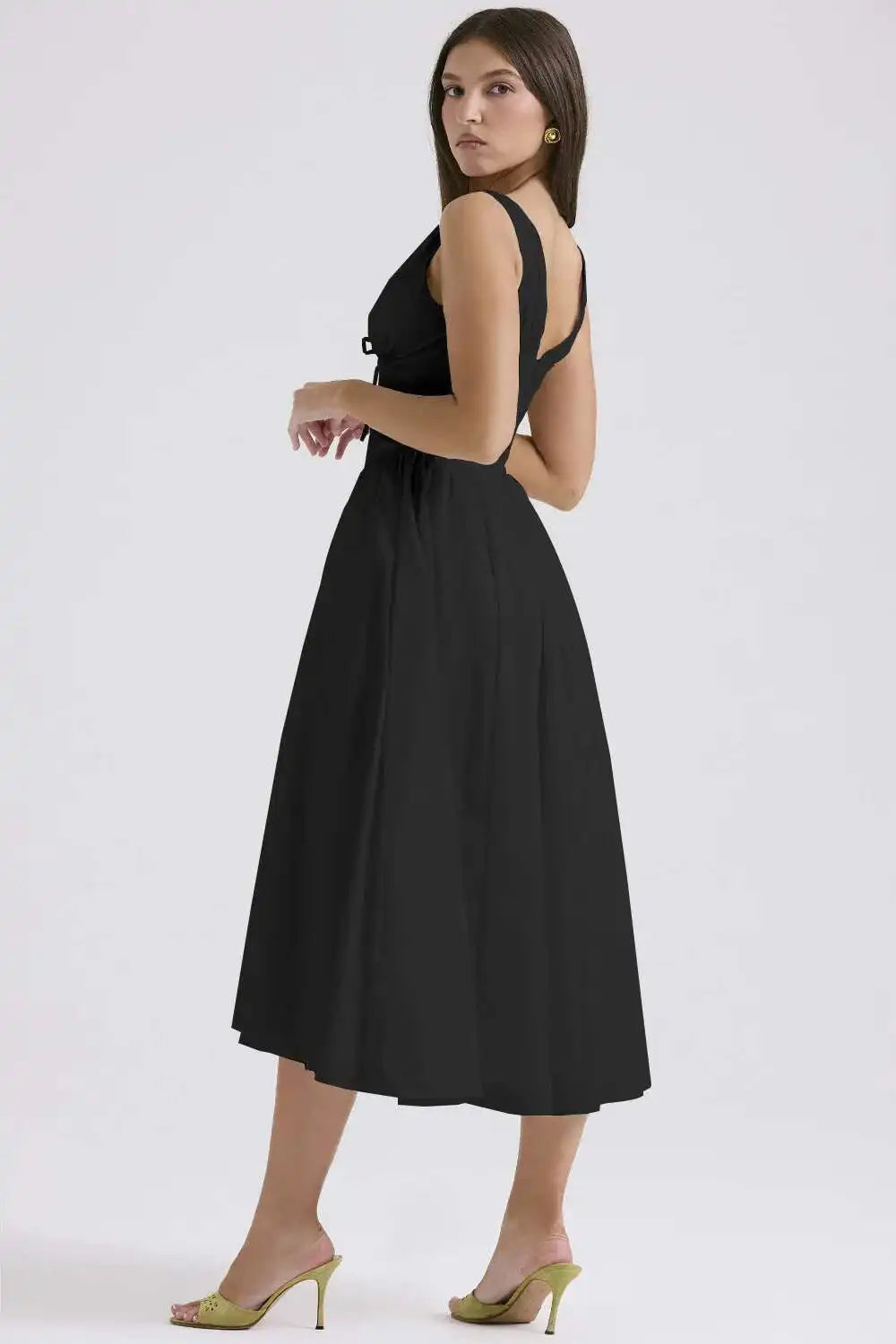 Floral Print Wrap Midi Dress - Spaghetti Strap A-Line - Cottagecore Style