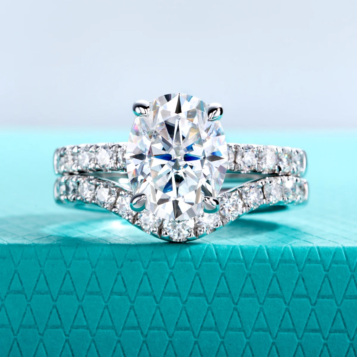 3.64ct Oval Cut D-Color Moissanite Bridal Ring Set - 925 Sterling Silver