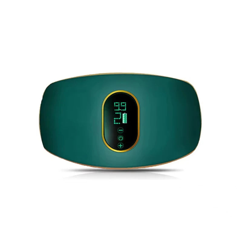 Teal electronic device with digital display on a white background