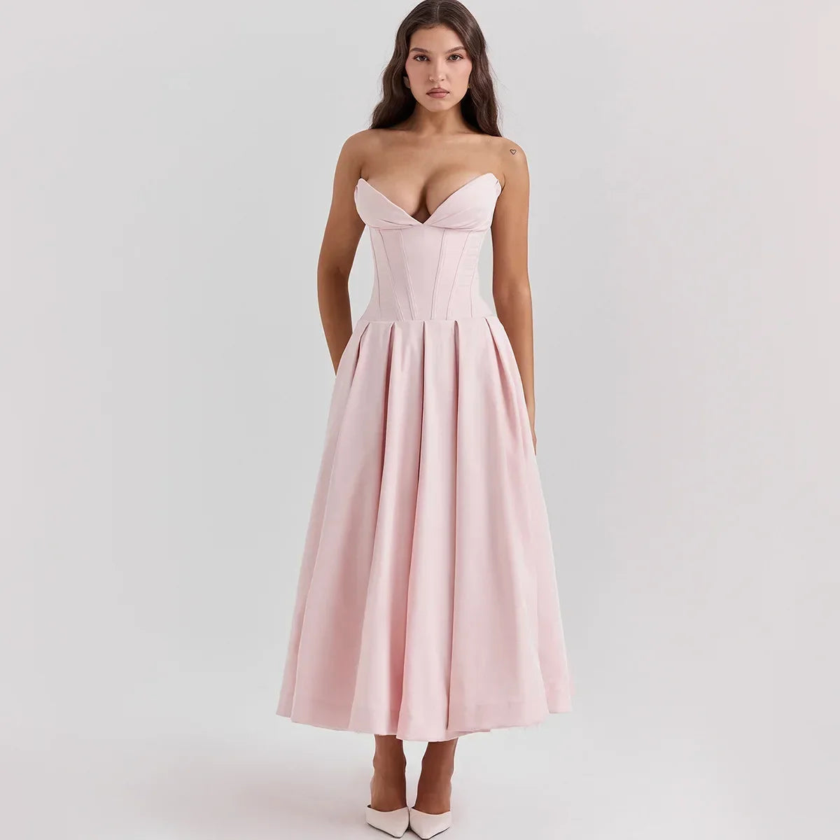 Strapless Corset Midi Dress - Cottagecore Style (Colorful)