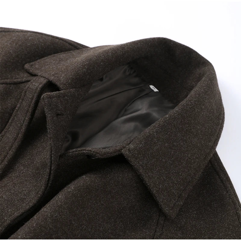 Elegant Long Wool-Blend Belted Coat