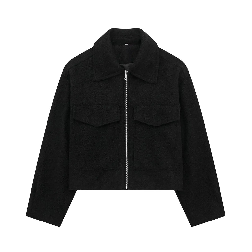 Black jacket with a zipper on a white background