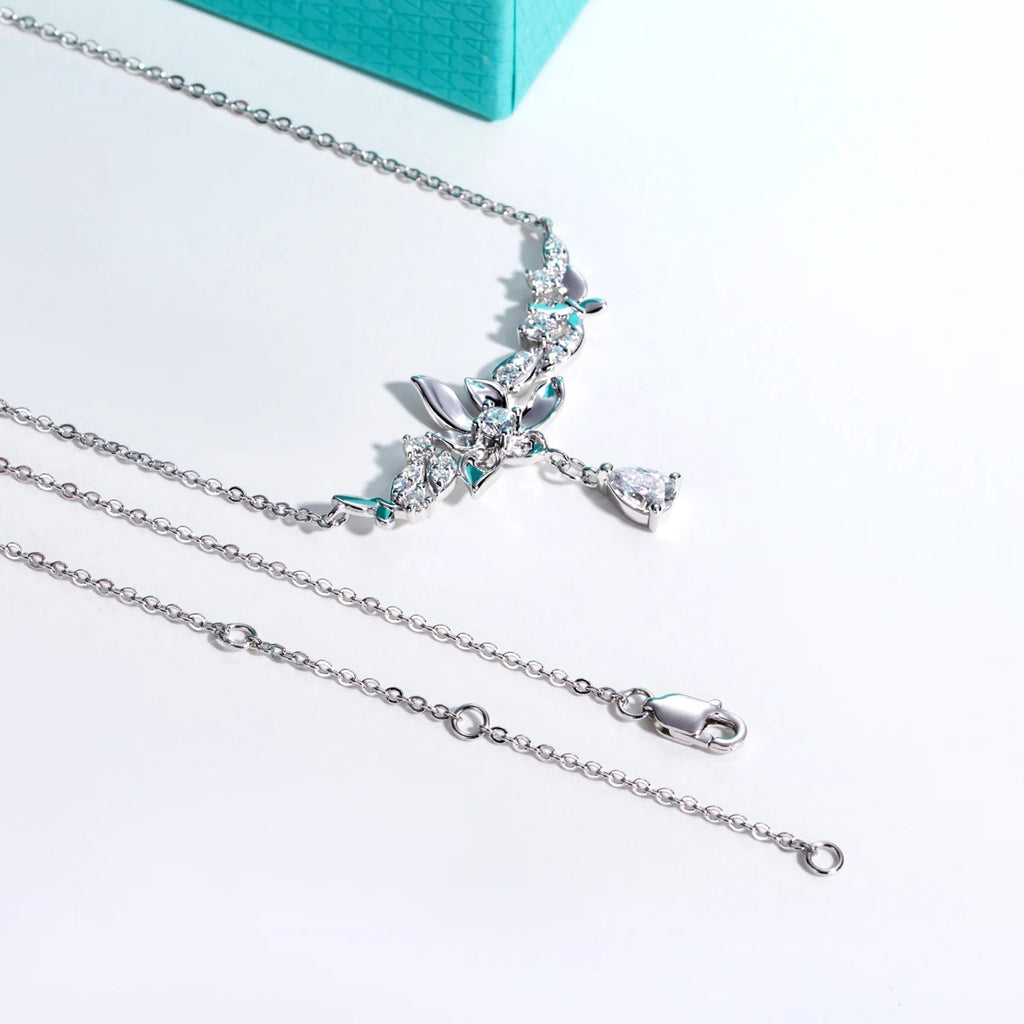 0.97ct Moissanite Orchid Pendant Necklace - 18K Gold Plated 925 Sterling Silver D Color