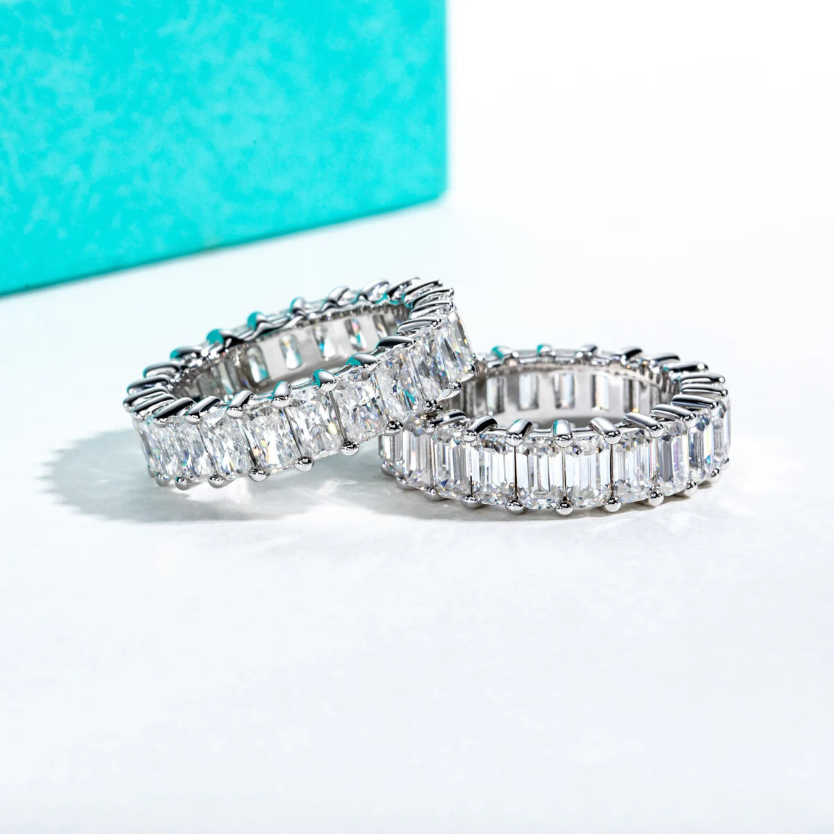 Emerald Cut Moissanite Eternity Ring 8.1cttw - 925 Sterling Silver