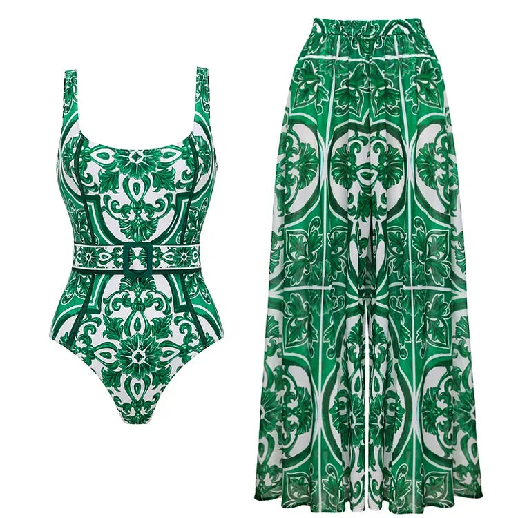 Majolica Print Swimsuit - Vintage Pattern Beachwear
