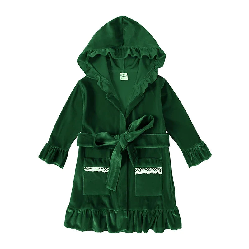 Kids Velvet Christmas Robe Pajamas – Family Matching Winter Sleepwear