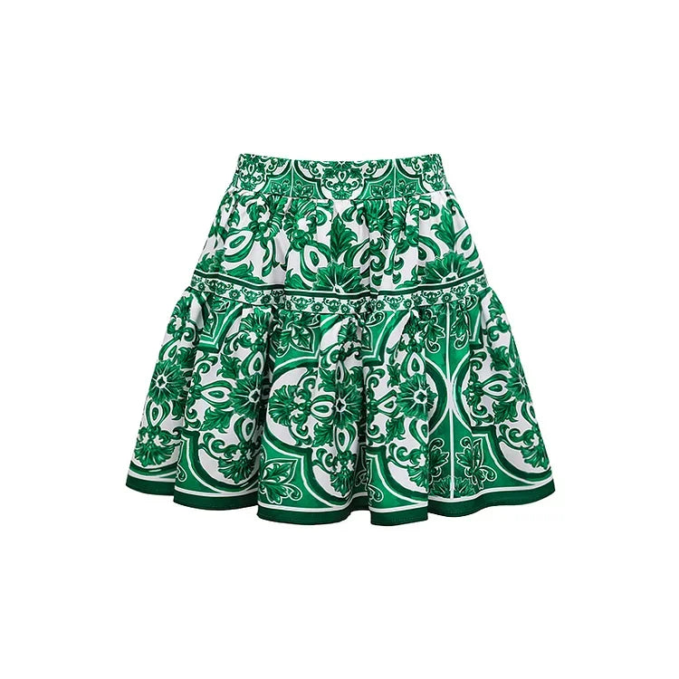 Deep V-Neck Swimsuit - Majolica Print Beachwear