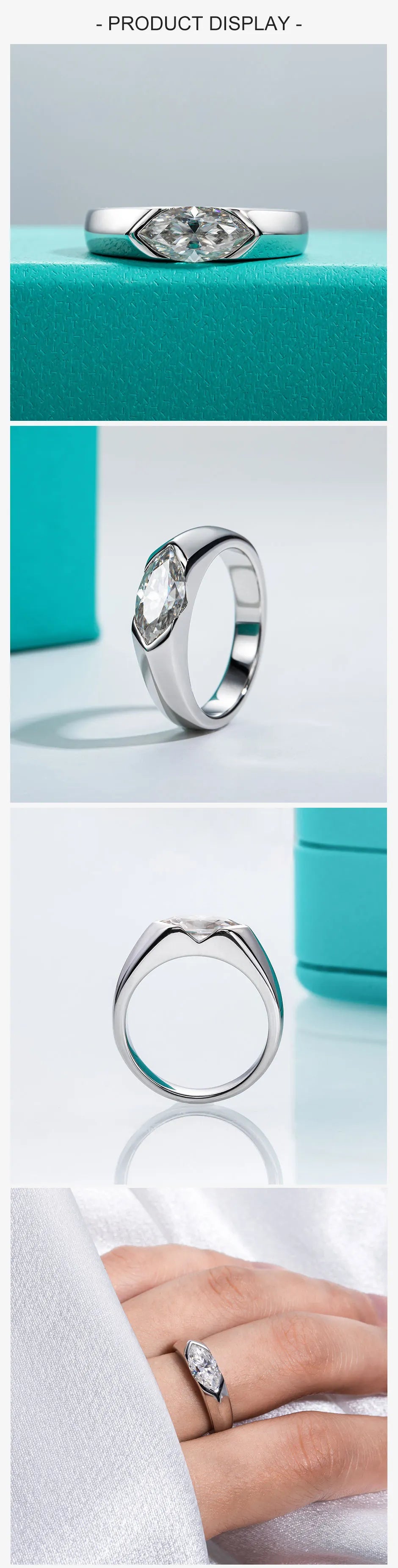 1ct Marquise Cut D-Color Moissanite Ring - 925 Sterling Silver