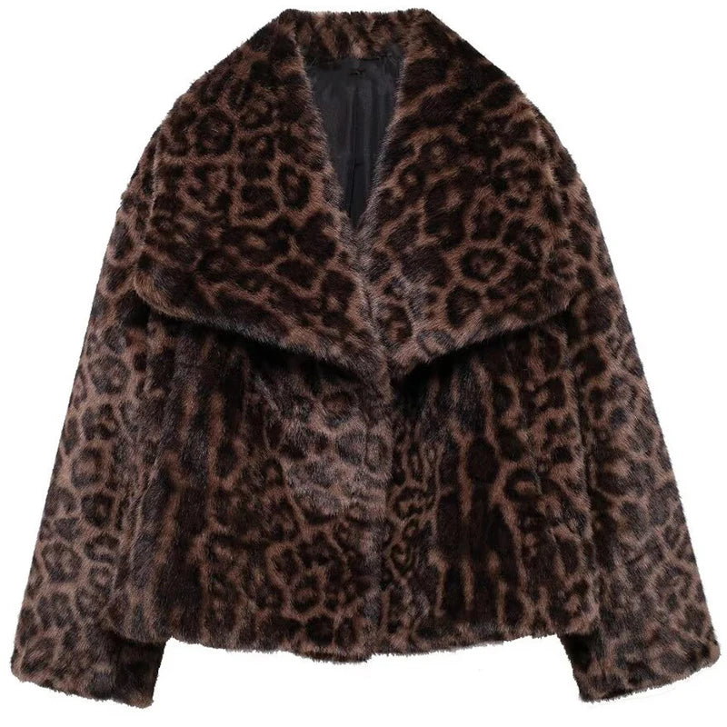 Leopard print fur coat on a white background