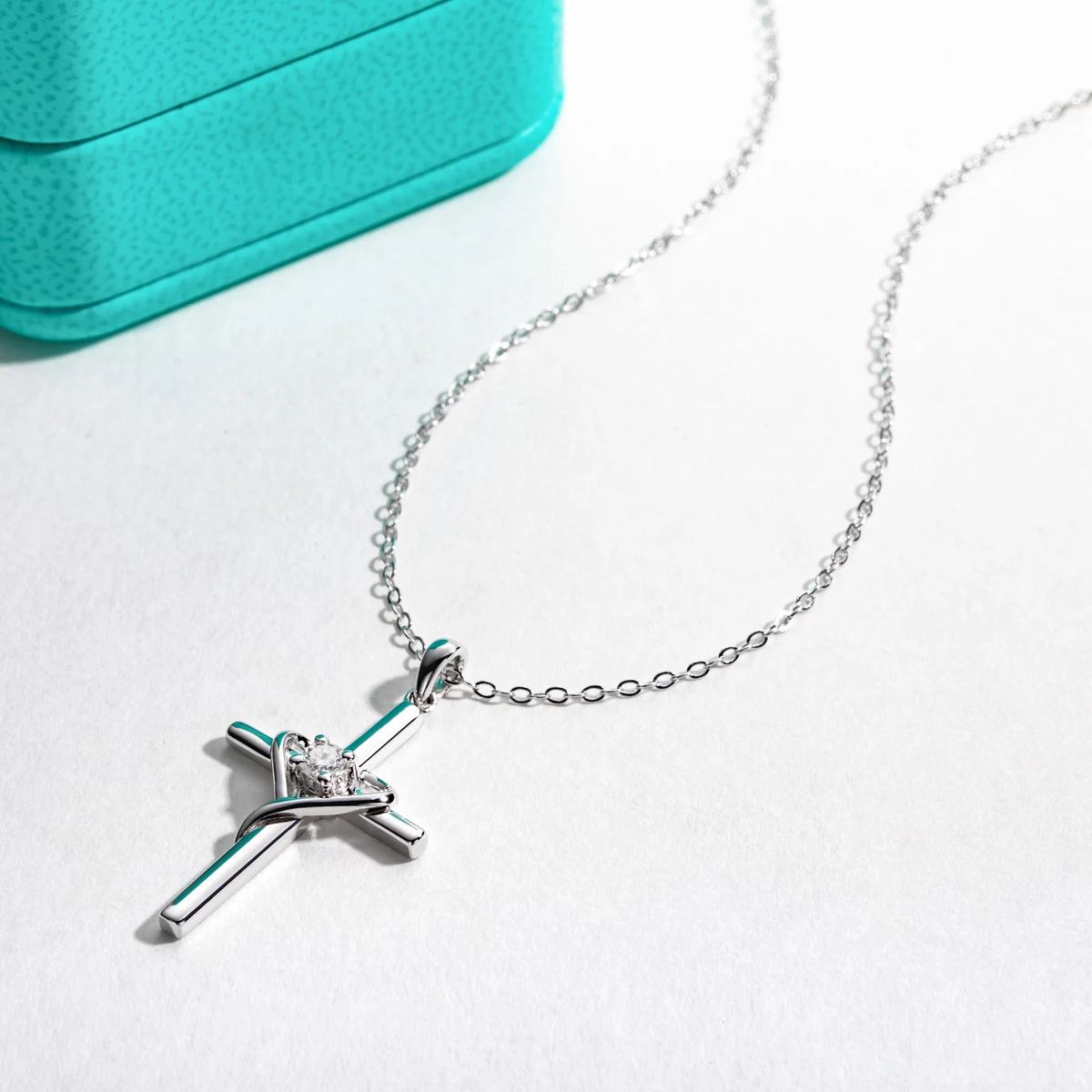 Moissanite Cross Heart Pendant Necklace - 925 Silver 18K Gold Plated