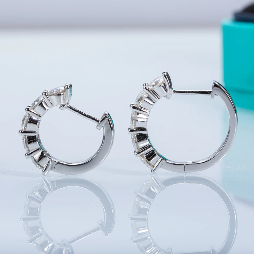 4mm D-Color Moissanite Huggie Hoop Earrings 3cttw - 925 Sterling Silver